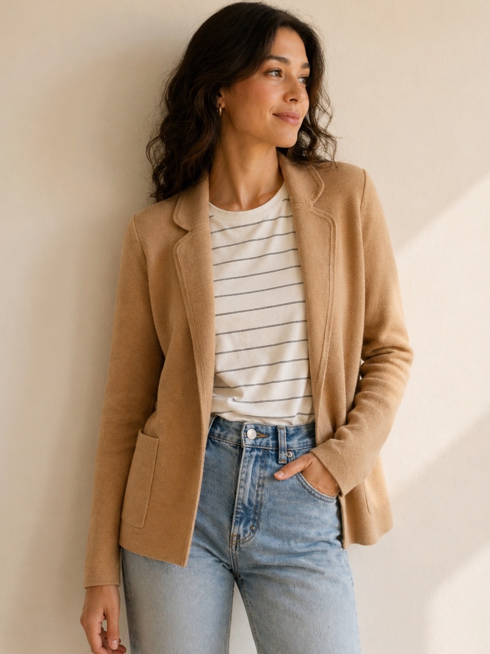 J.Crew Eloise Sweater Blazer Camel Knit Open Front Cardigan Jacket Size S